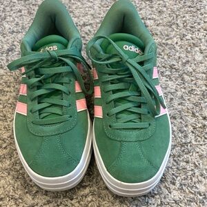 Adidas Forest Green with Pink Stripes Sneakers